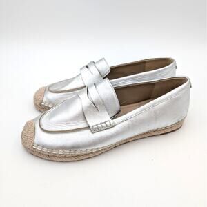 Sam Edelman Kai Espadrille Flat Loafer Shoes Women's Silver Size US8.5M EU38.5